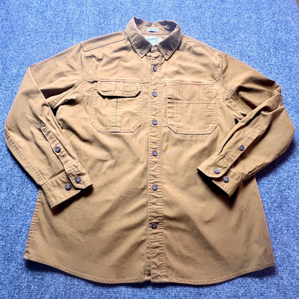 Duluth Men's DuluthFlex Fire Hose Lightweight WorkShirt Brown Tan Workwear Large - Picture 2 of 14